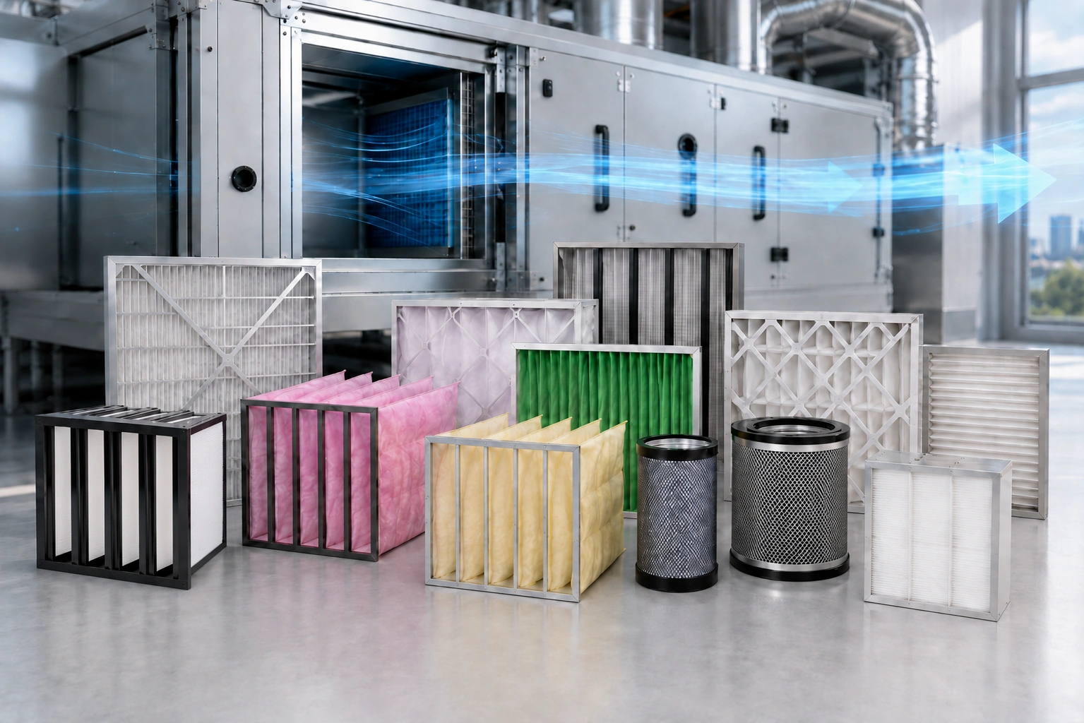 Diversi filtri dell’aria HVAC utilizzati per confrontare le classificazioni ISO 16890, MERV ed EN 779