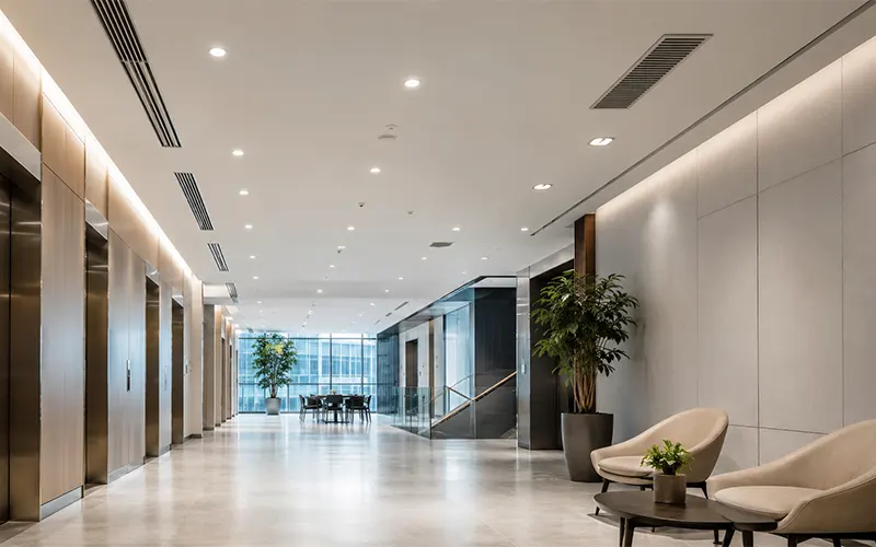 Sistema HVAC in un edificio commerciale con ventilazione a soffitto