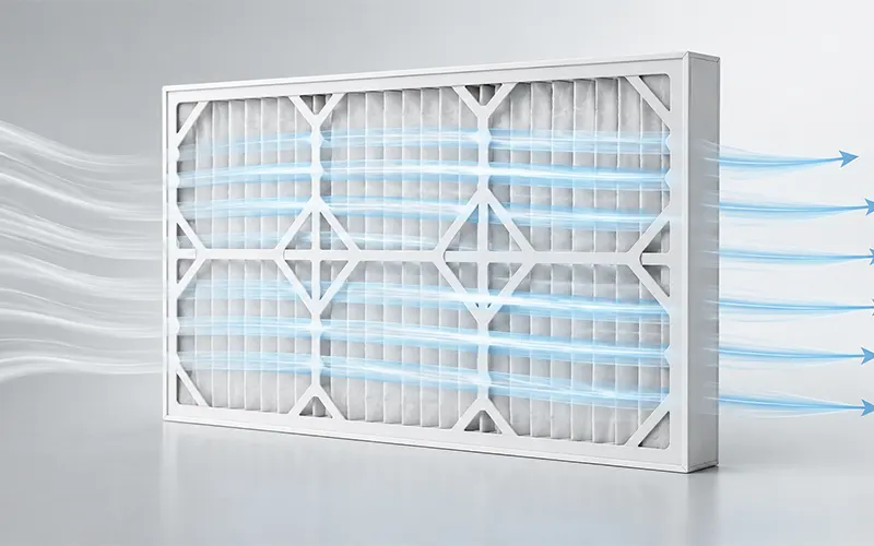 Flusso d’aria uniforme attraverso la superficie frontale di un filtro dell’aria, a rappresentazione della velocità frontale.