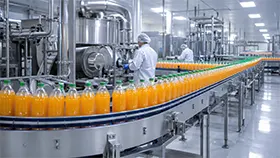 Linea di produzione di bevande in un impianto di lavorazione alimentare
