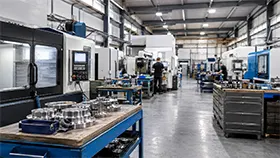 Officina di lavorazione e trasformazione dei metalli con macchinari e componenti metallici
