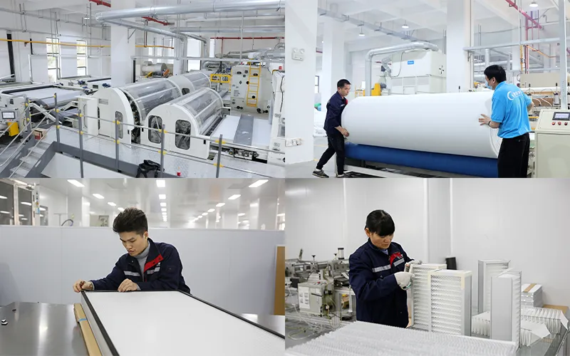 Produzione e assemblaggio di filtri dell’aria su misura presso lo stabilimento Clean-Link.