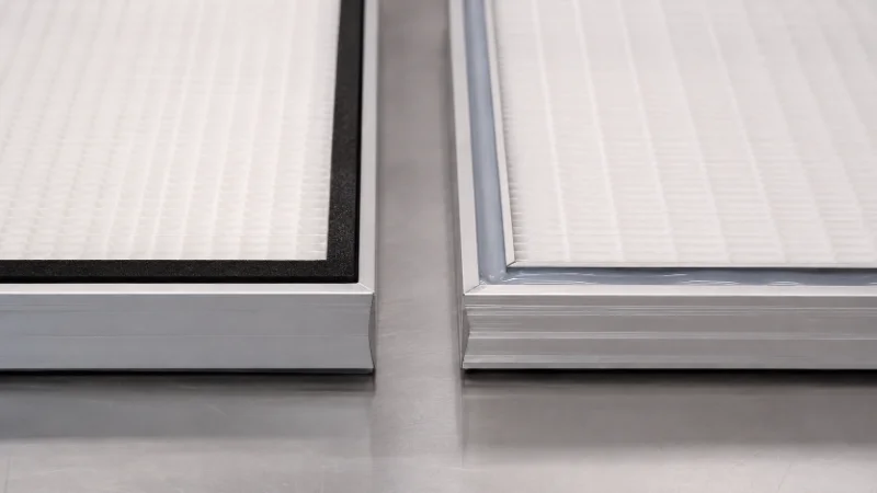 Confronto tra un filtro HEPA con guarnizione e un filtro HEPA con gel seal, entrambi con telaio in alluminio