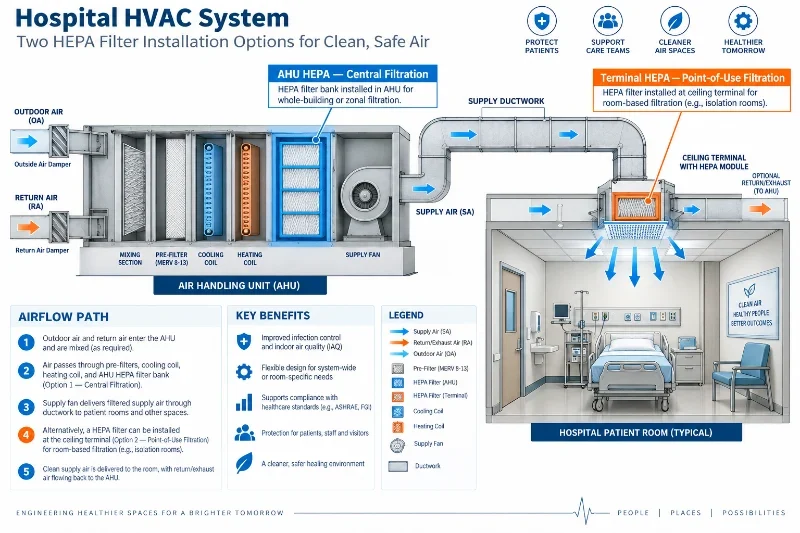 Confronto tra filtro HEPA in UTA e filtro HEPA terminale per sistemi HVAC ospedalieri